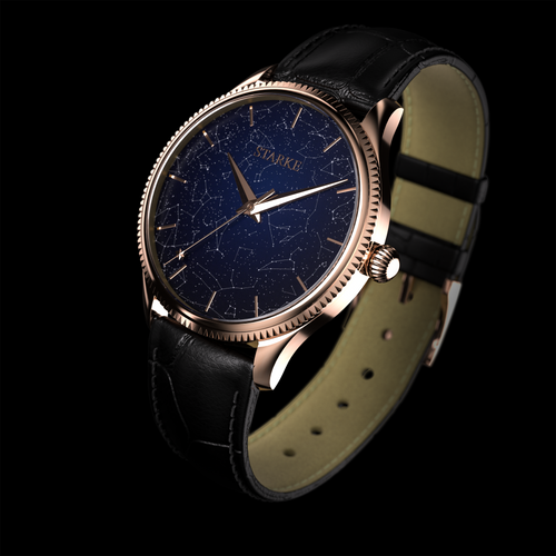 EPM Rose Gold, black leather band