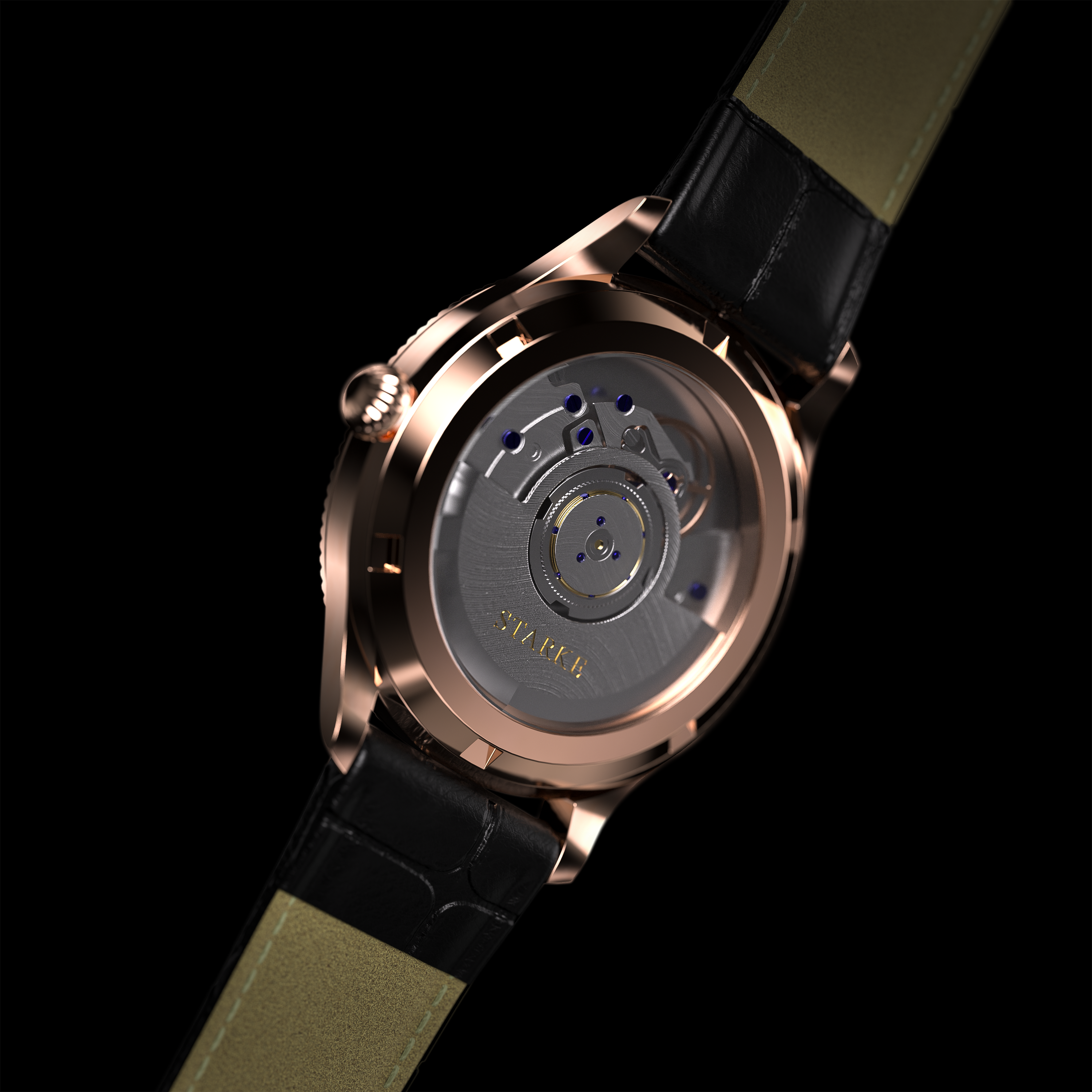 EPM Rose Gold, black leather band